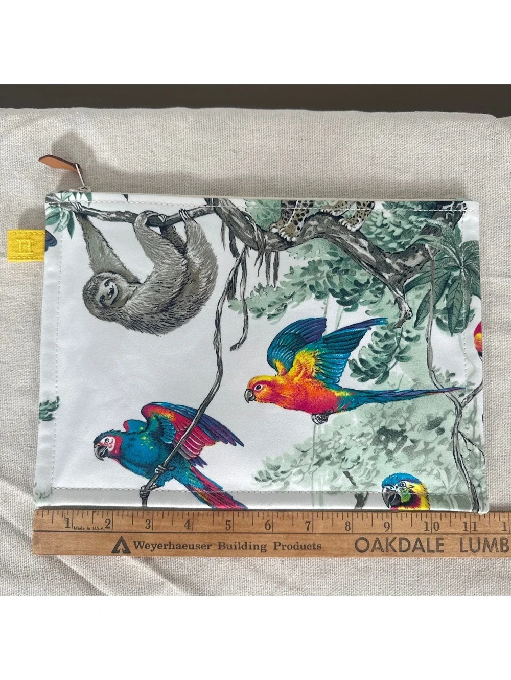 Hermes Paris Cotton Zip Pouch Tropical Jungle Print Sloth